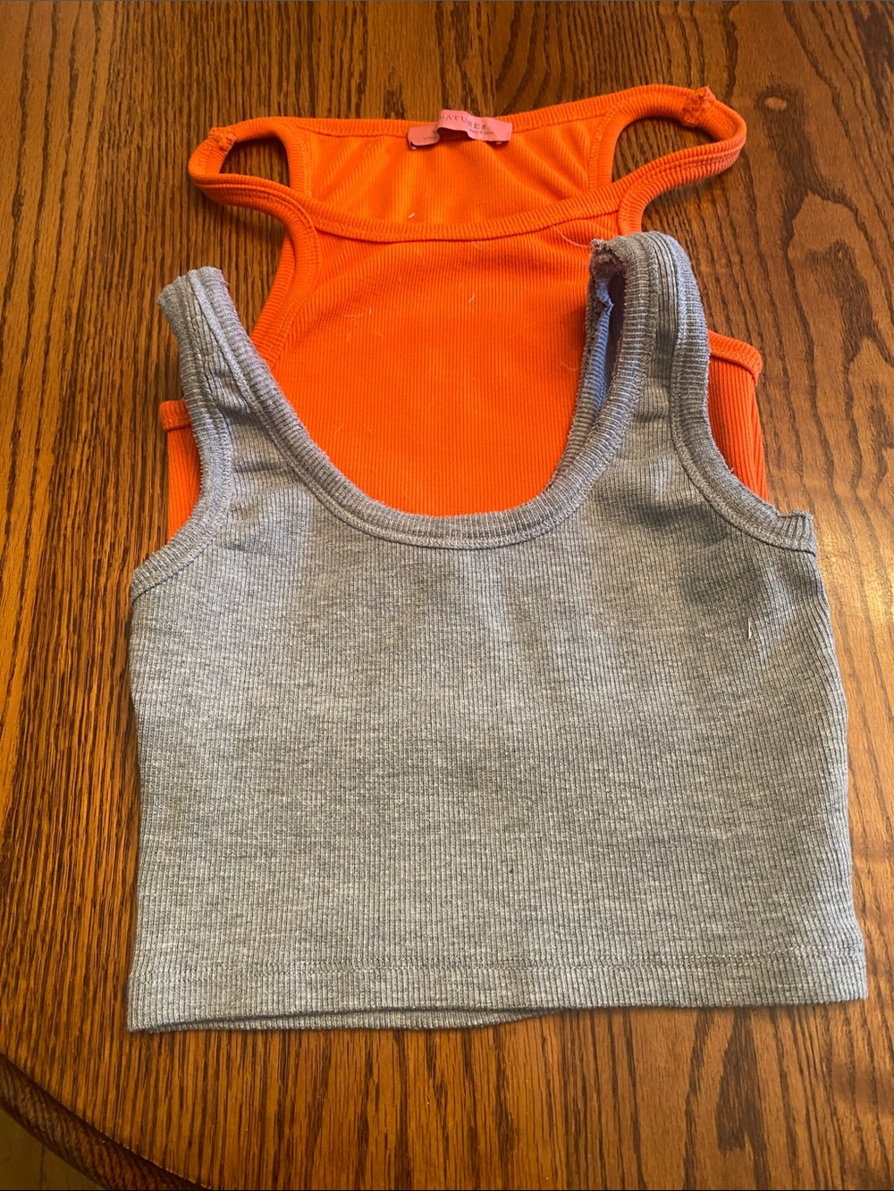 Signature Orange & Gray Ribbed Crop Tanks, Set of 2